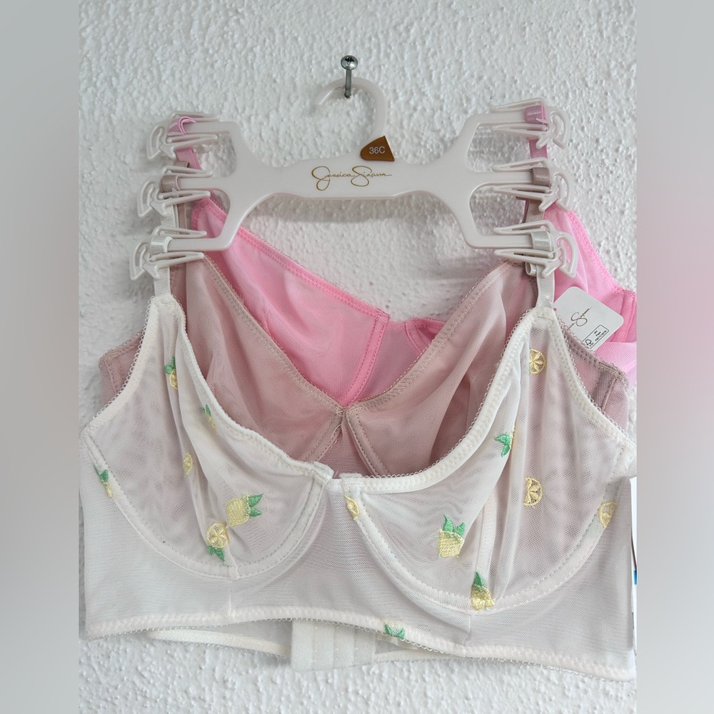 Jessica Simpson Sheer Lace underwire Lemons, pink and nude Bra Set of 3 NWT - Picture 4 of 15